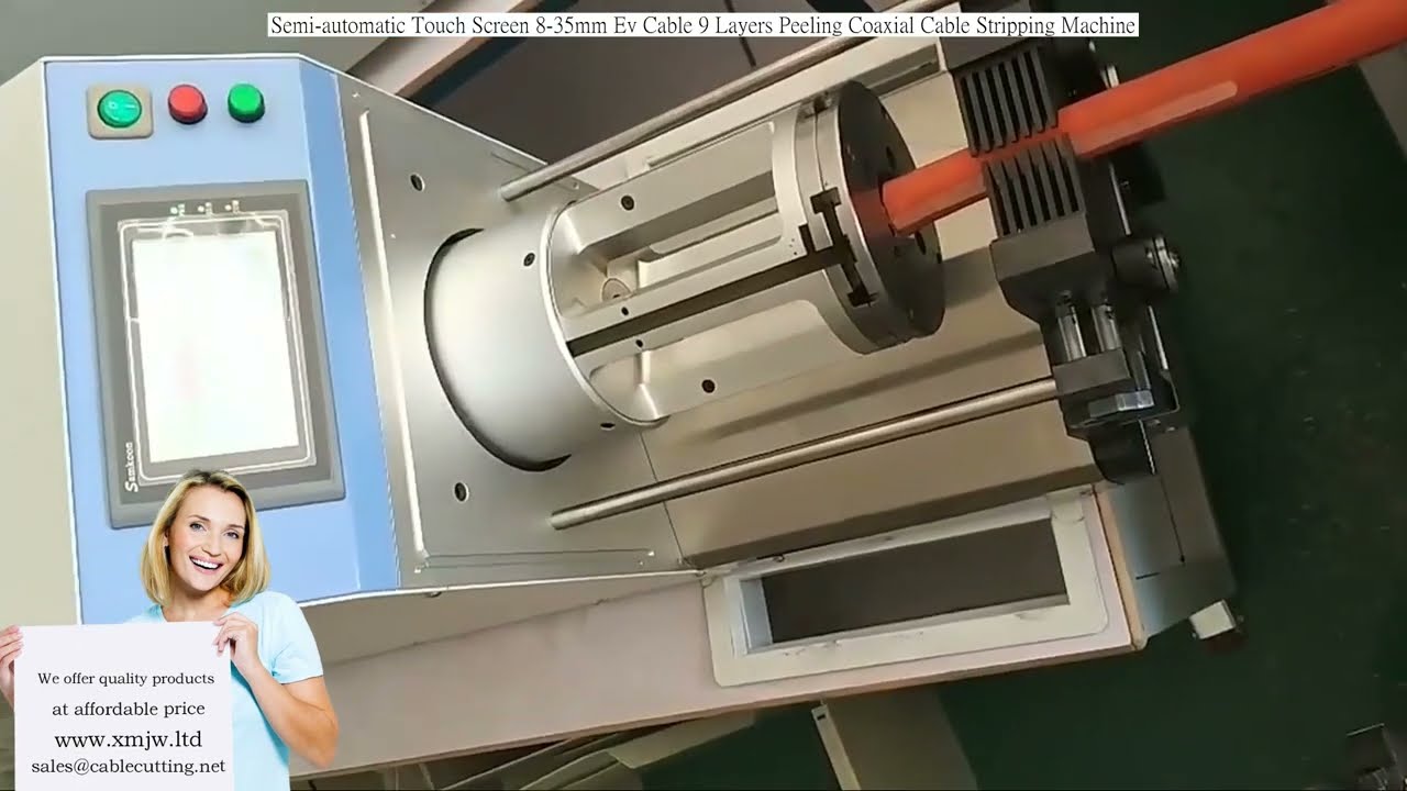Poloautomatický odizolovací stroj s dotykovým displejem pro EV kabely 8-35 mm a 9vrstvé koaxiální kabely