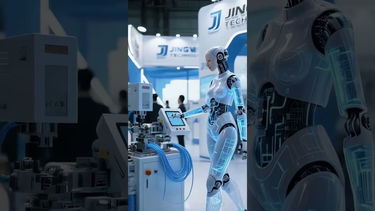 Budoucnost výroby: Pracovnice obsluhující automatické zařízení na kabelové svazky #stroj #robot