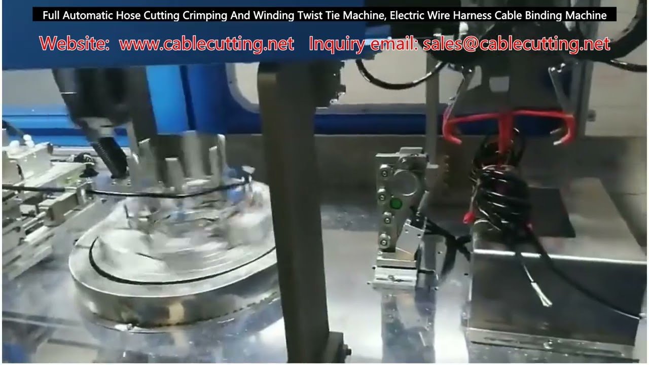 Plně automatický stroj na řezání, krimpování a navíjení hadic s twist tie - pro kabelové svazky a elektrické kabely